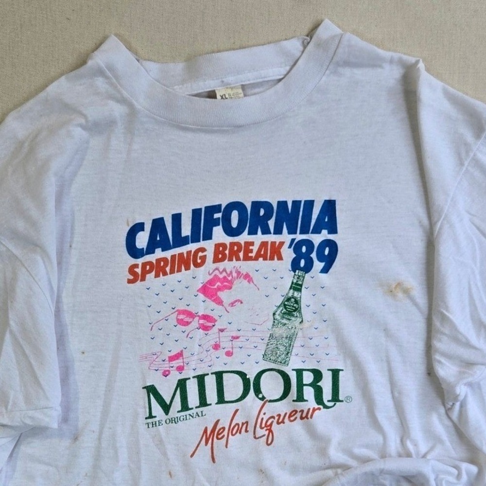 VTG THRASHED SPRING BREAK TEE SINGLE STITCH '89 MIDORI T-SHIRT XL 20x25 MADE USA